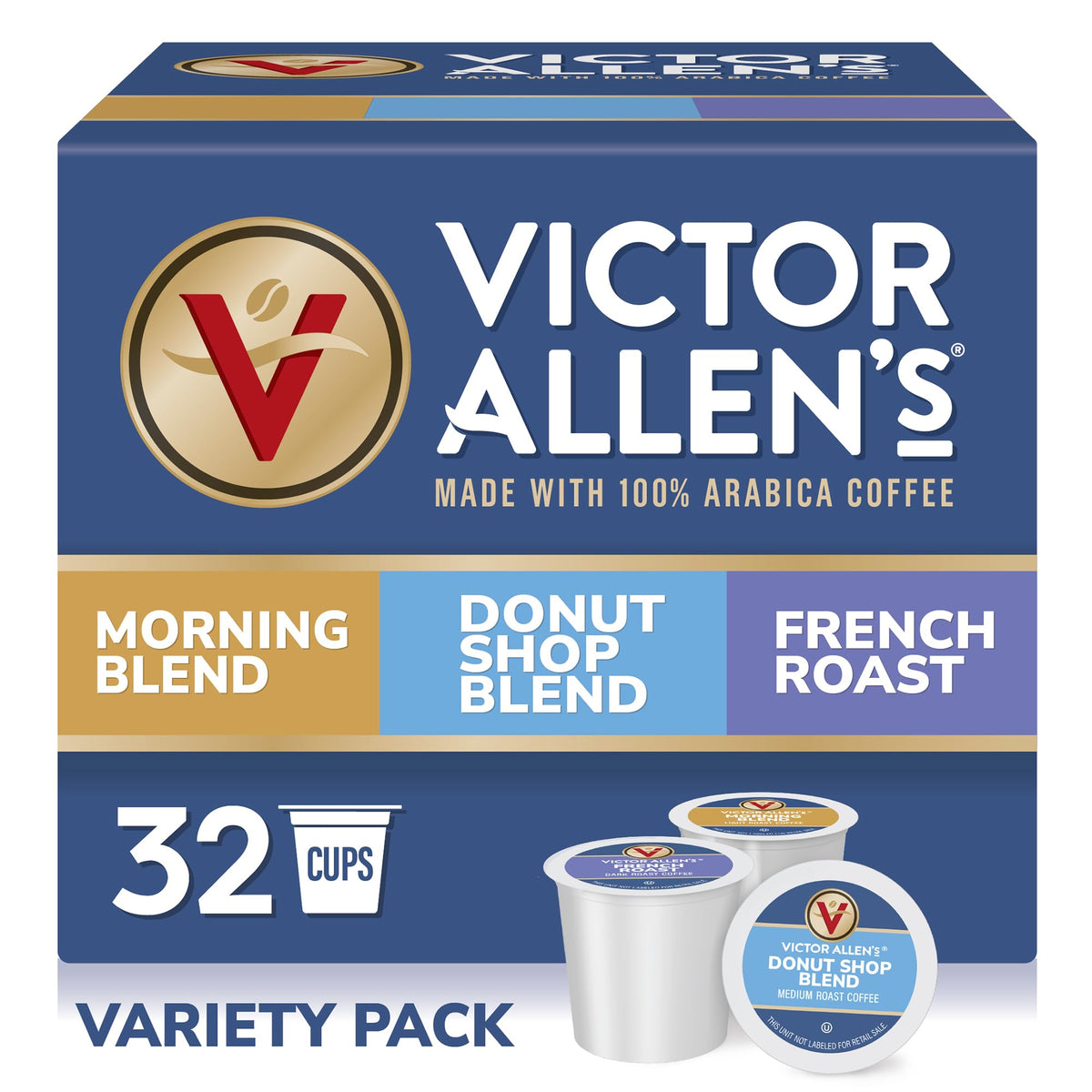 Victor Allen's Variety Pack Morning Blend box close-up showing smooth aroma and light body