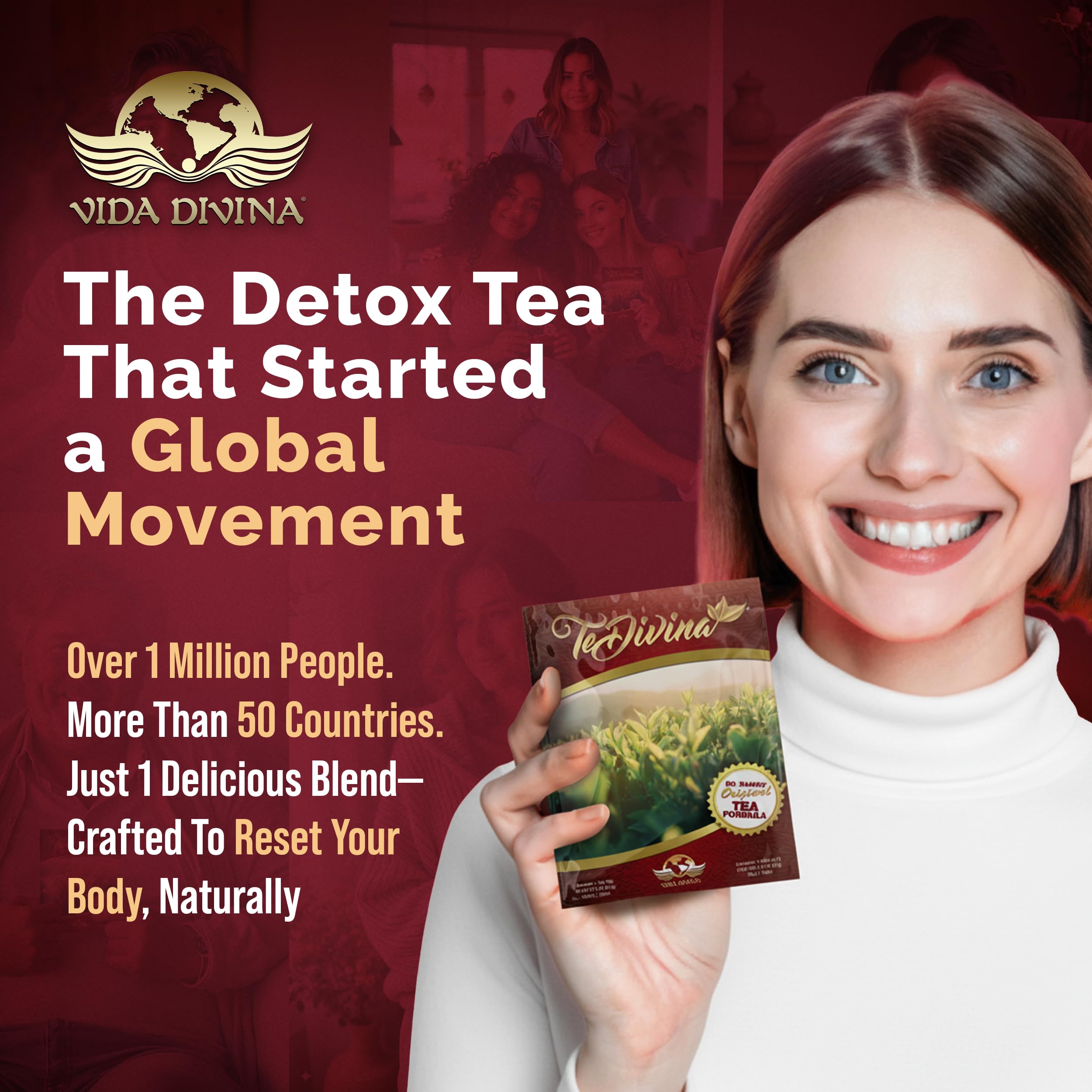 Vida Divina TeDivina on breakfast table with fruit, supporting a balanced lifestyle.