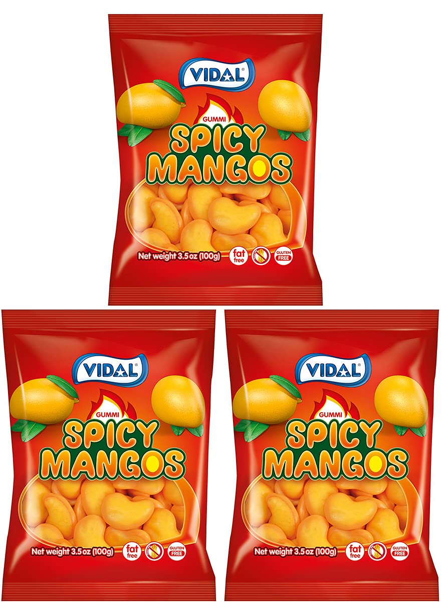 Vidal Candy Gummy Spicy Mangos pack display for on-the-go snacking