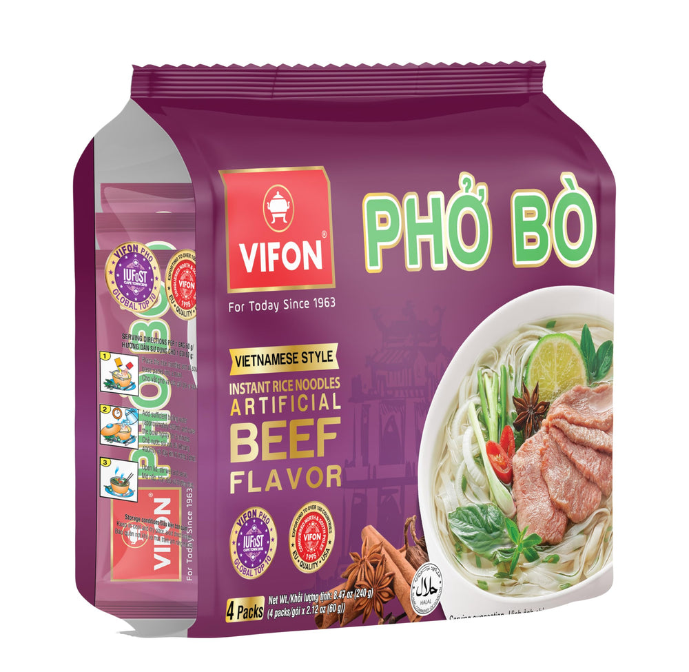 Cooked bowl of VIFON Phở Bò highlights silky noodles and aromatic broth