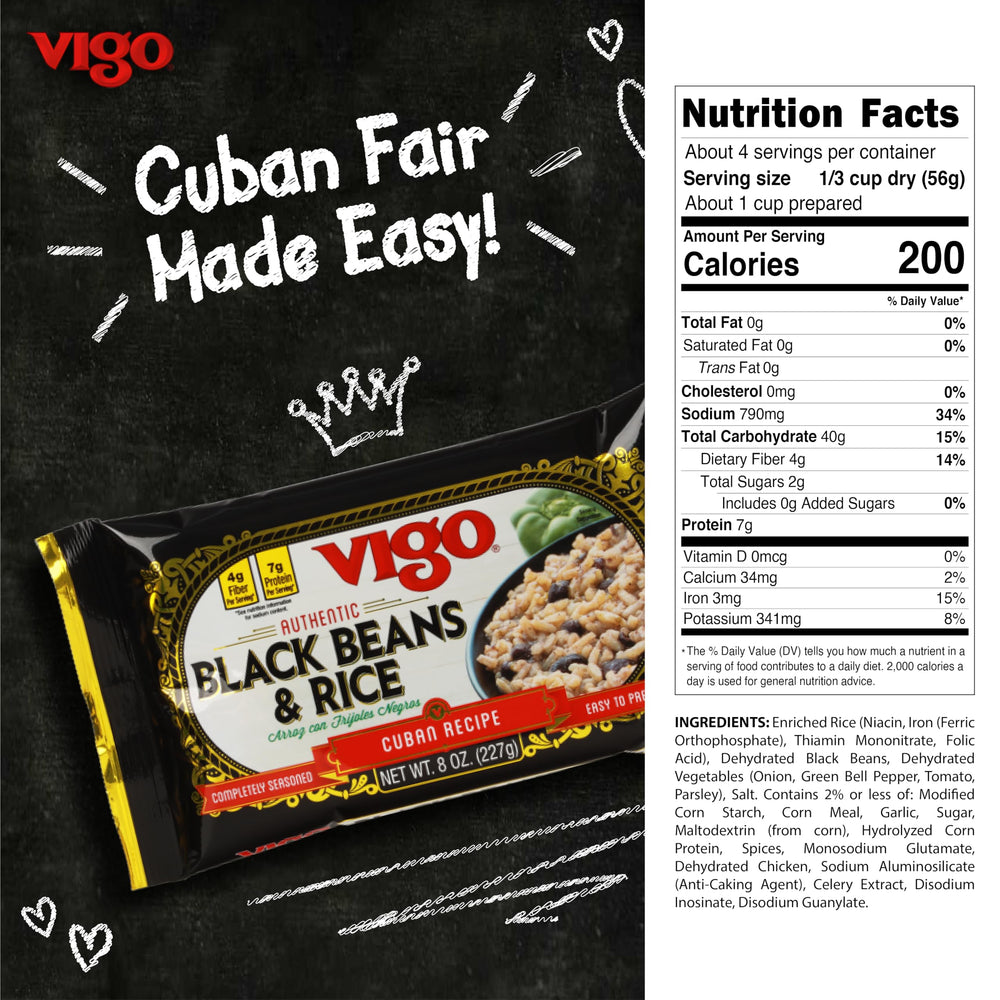 Vigo Authentic Black Beans and Rice closeup showing savory beans with seasoned rice