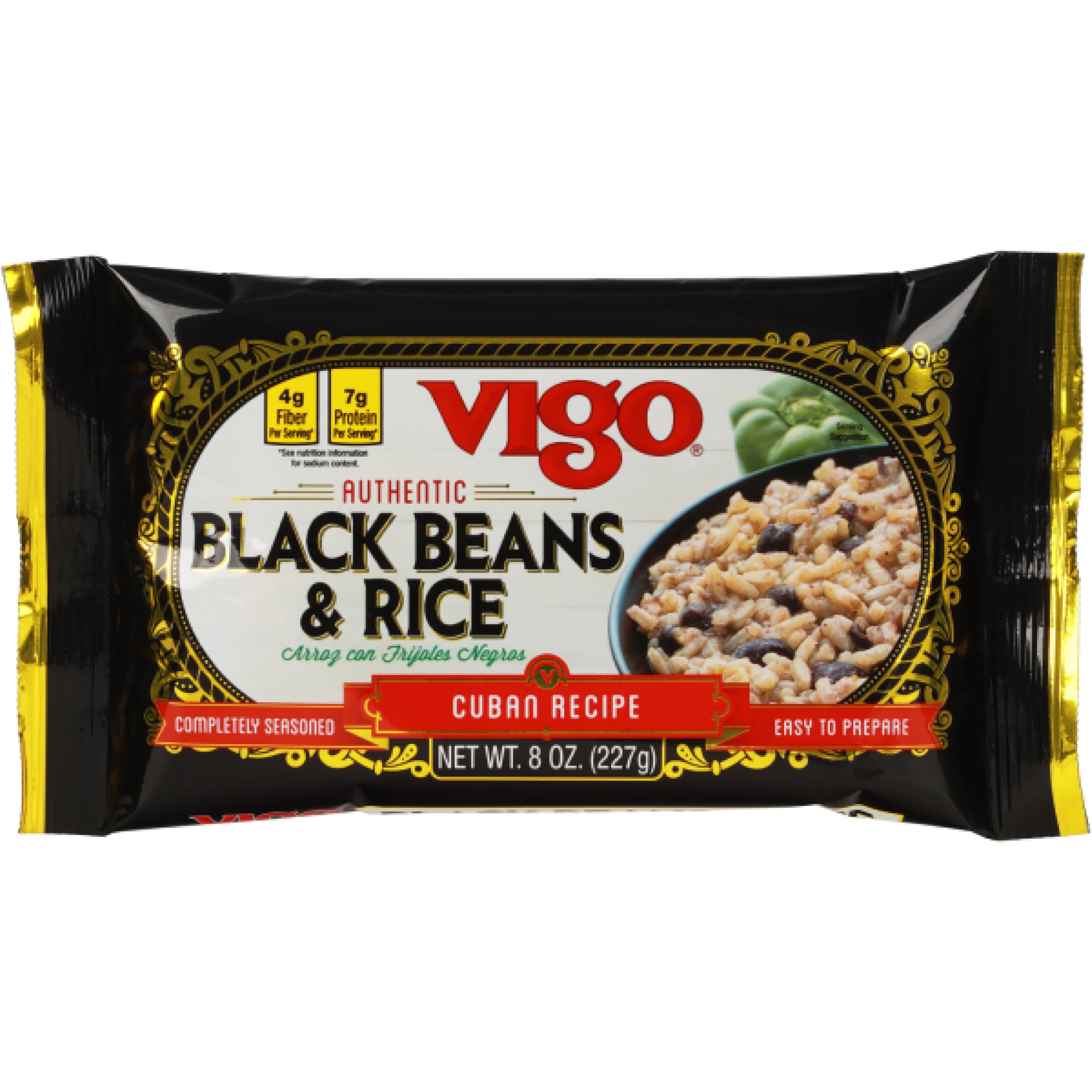 Vigo Authentic Black Beans and Rice packaging promoting quick, easy meals