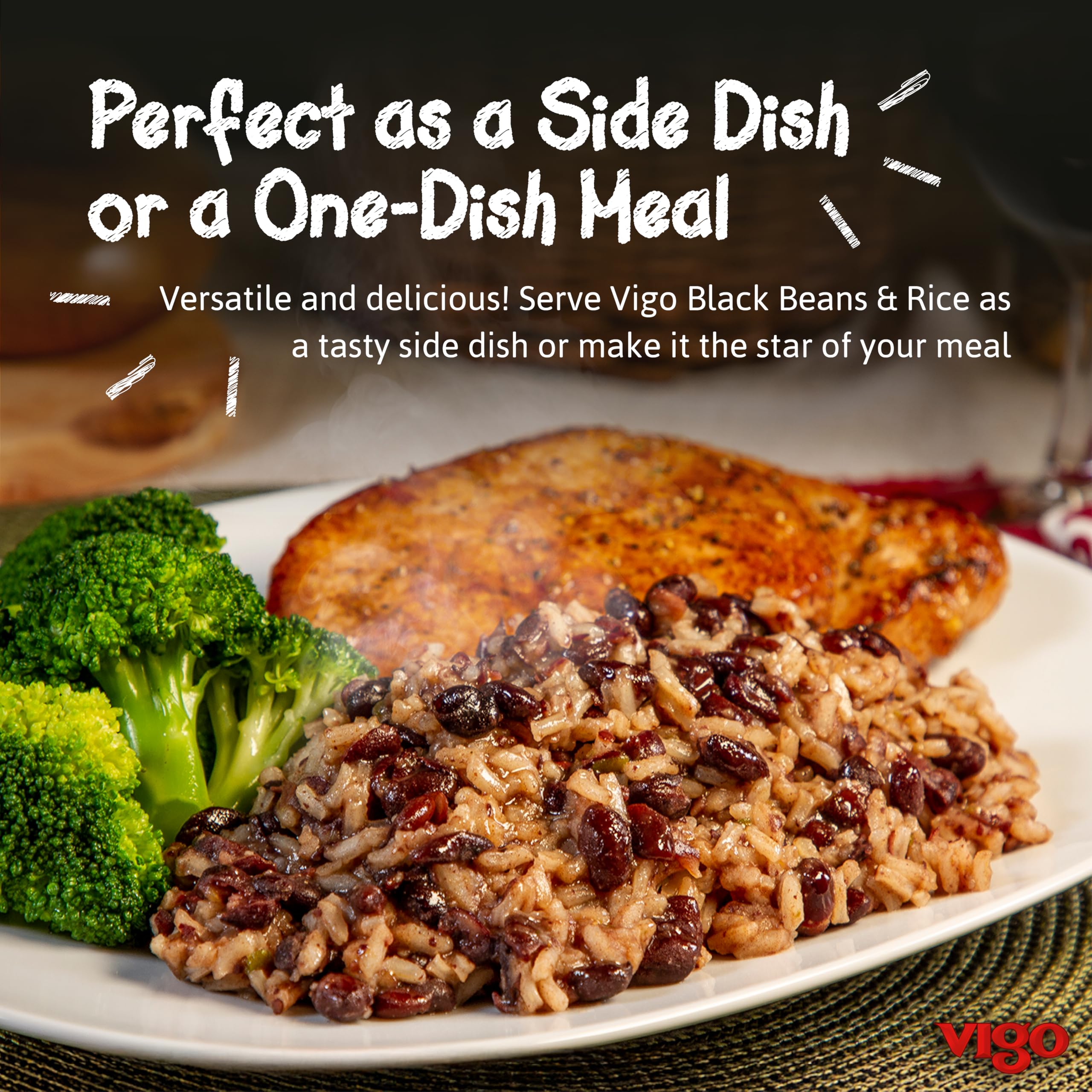 Vigo Authentic Black Beans and Rice plated dish ready for serving