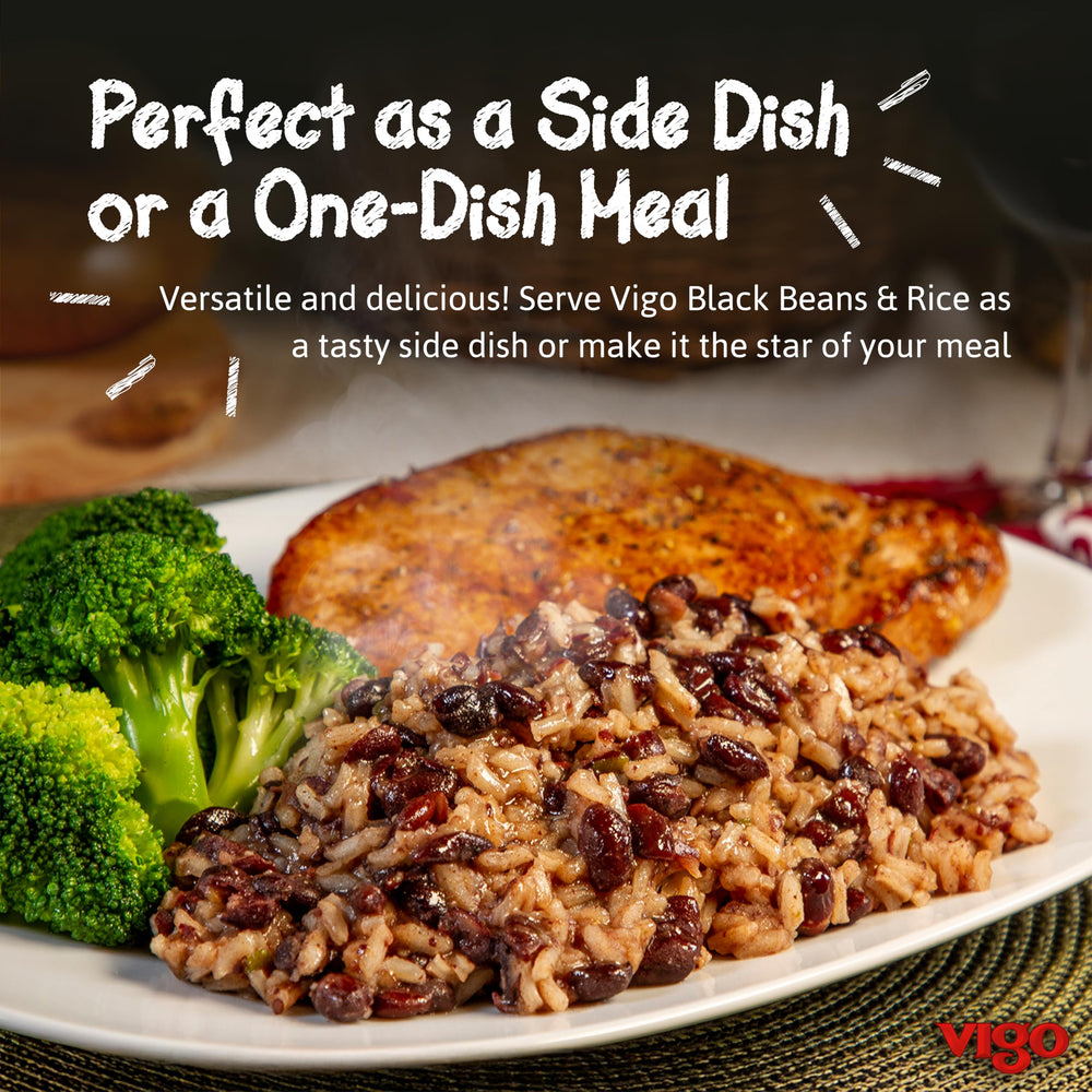 Vigo Authentic Black Beans and Rice plated dish ready for serving