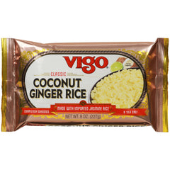 Vigo Coconut Ginger Rice closeup shows ginger chunks and grains.