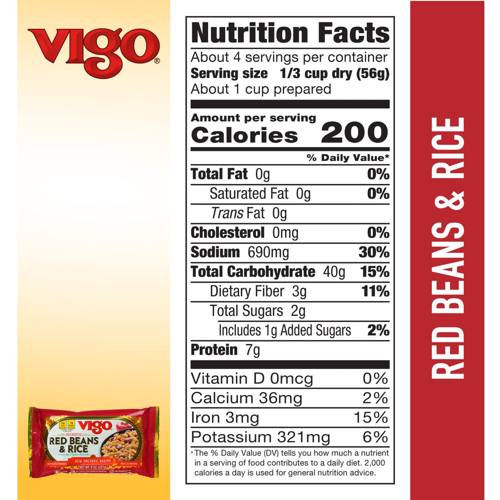 Vigo Red Beans and Rice box indicates ready in 25 minutes for busy nights.