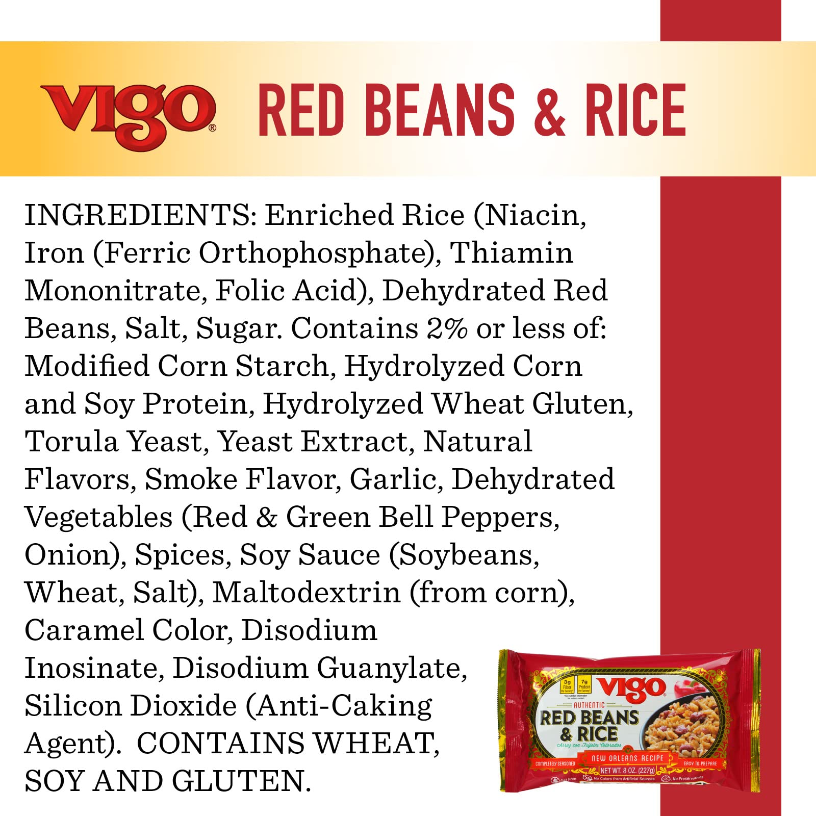 Vigo Red Beans and Rice served with sausage for a hearty meal.