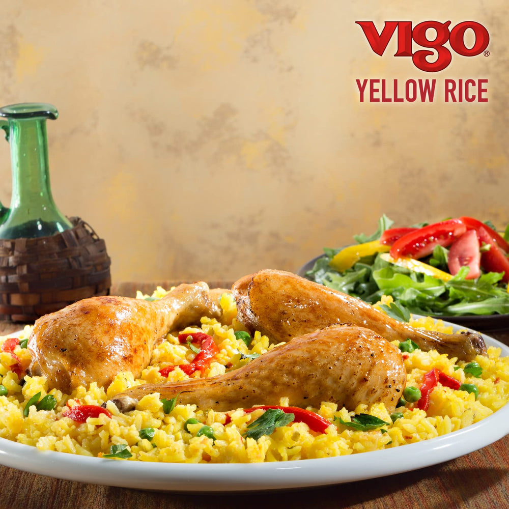 Vigo saffron yellow rice simmering in a pan, quick meal
