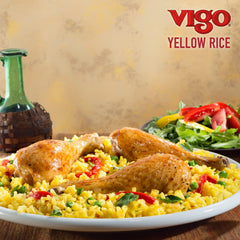 Vigo saffron yellow rice simmering in a pan, quick meal