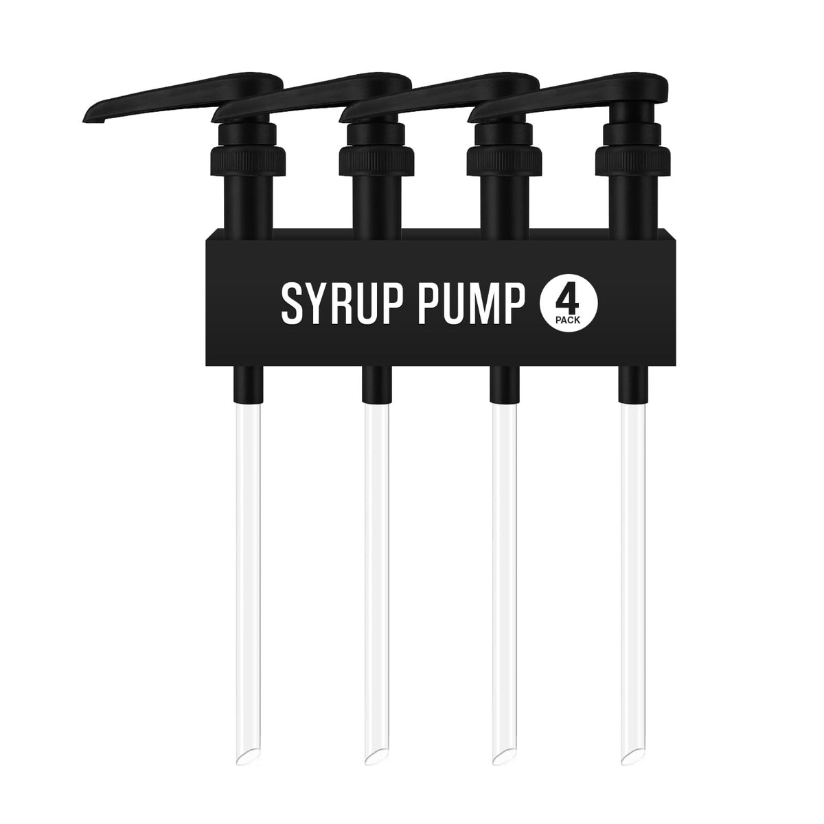 VIGOR PATH 4-pack black syrup pumps for 750ml bottles deliver precise dispensing in busy kitchens.