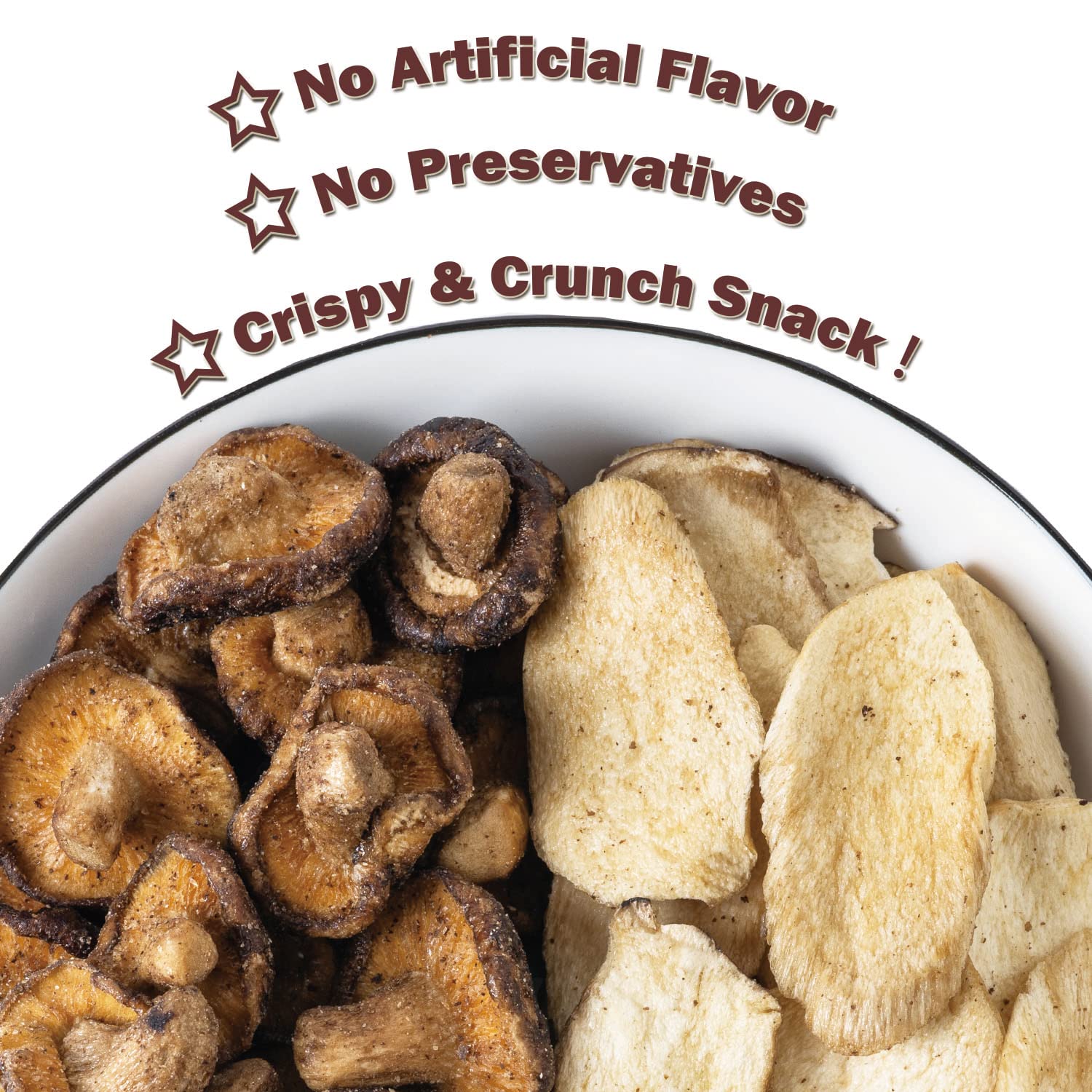 VIGOROUS MOUNTAINS dried shiitake slices highlighting earthy flavor and crunch.