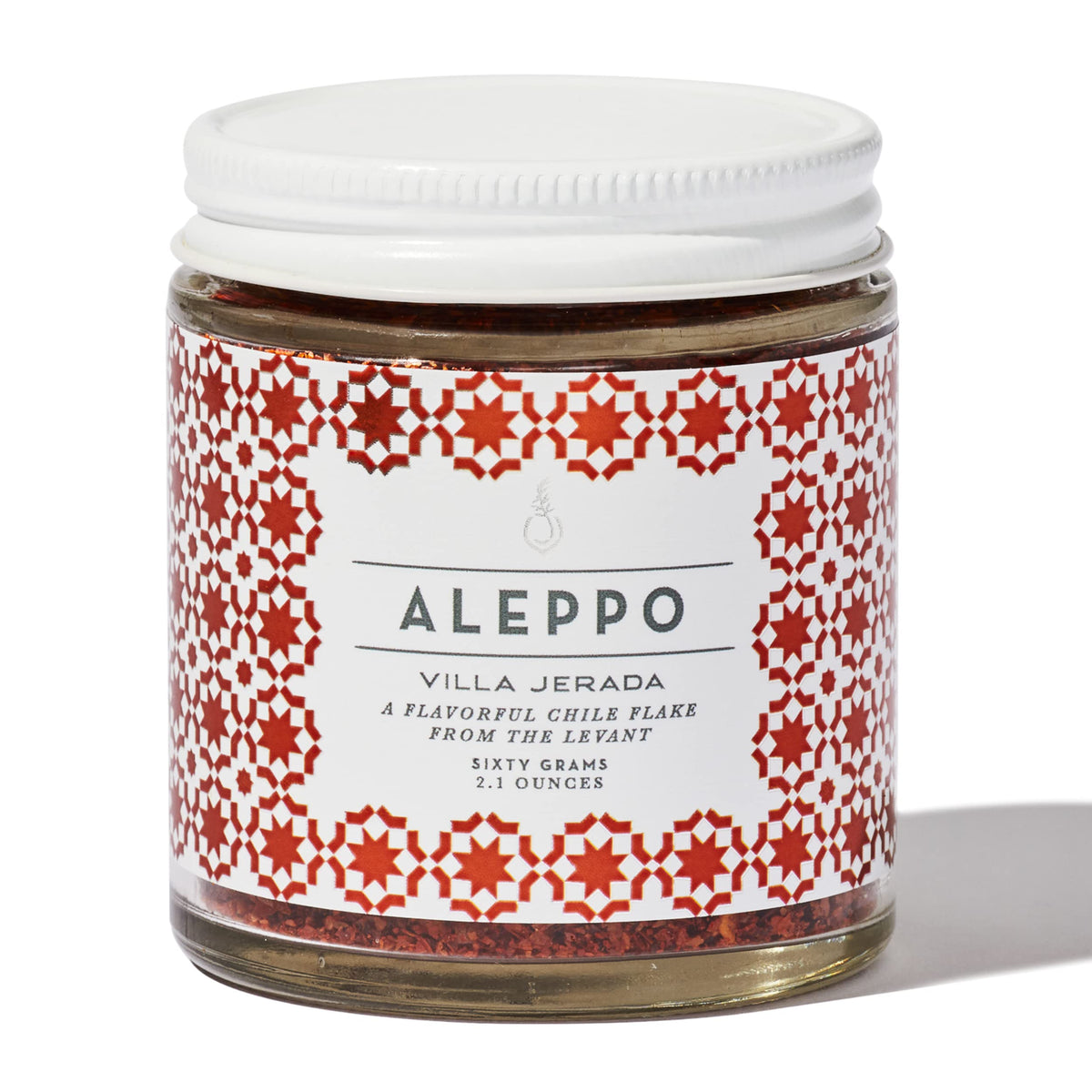 Villa Jerada Aleppo Pepper jar closeup showing mild heat and fruity aroma.