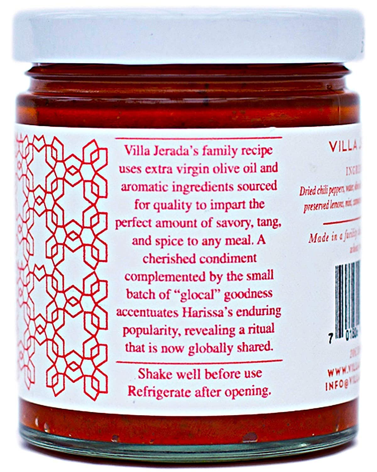 Villa Jerada Harissa No. 1 compact 6 oz jar for easy pantry use.