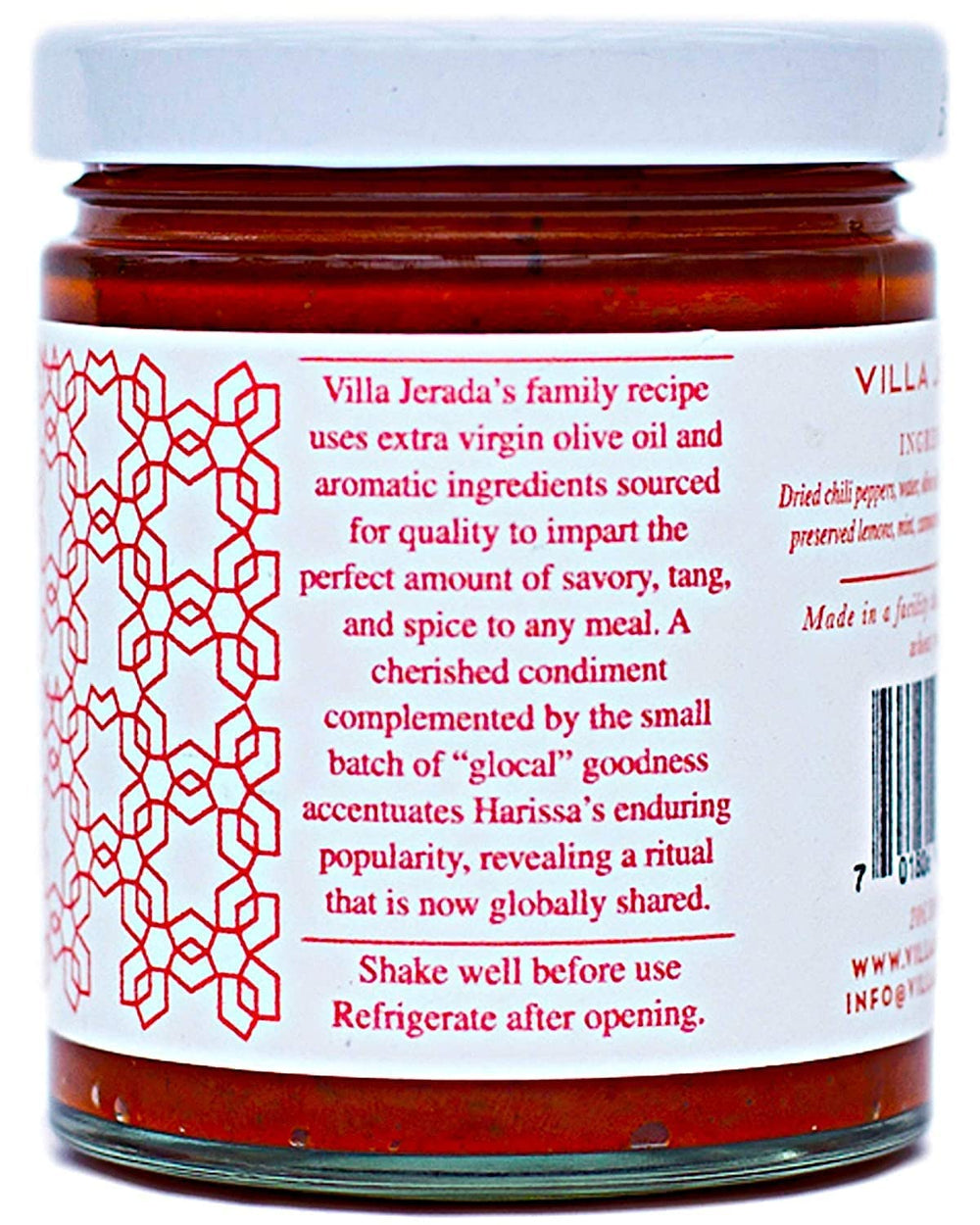 Villa Jerada Harissa No. 1 compact 6 oz jar for easy pantry use.