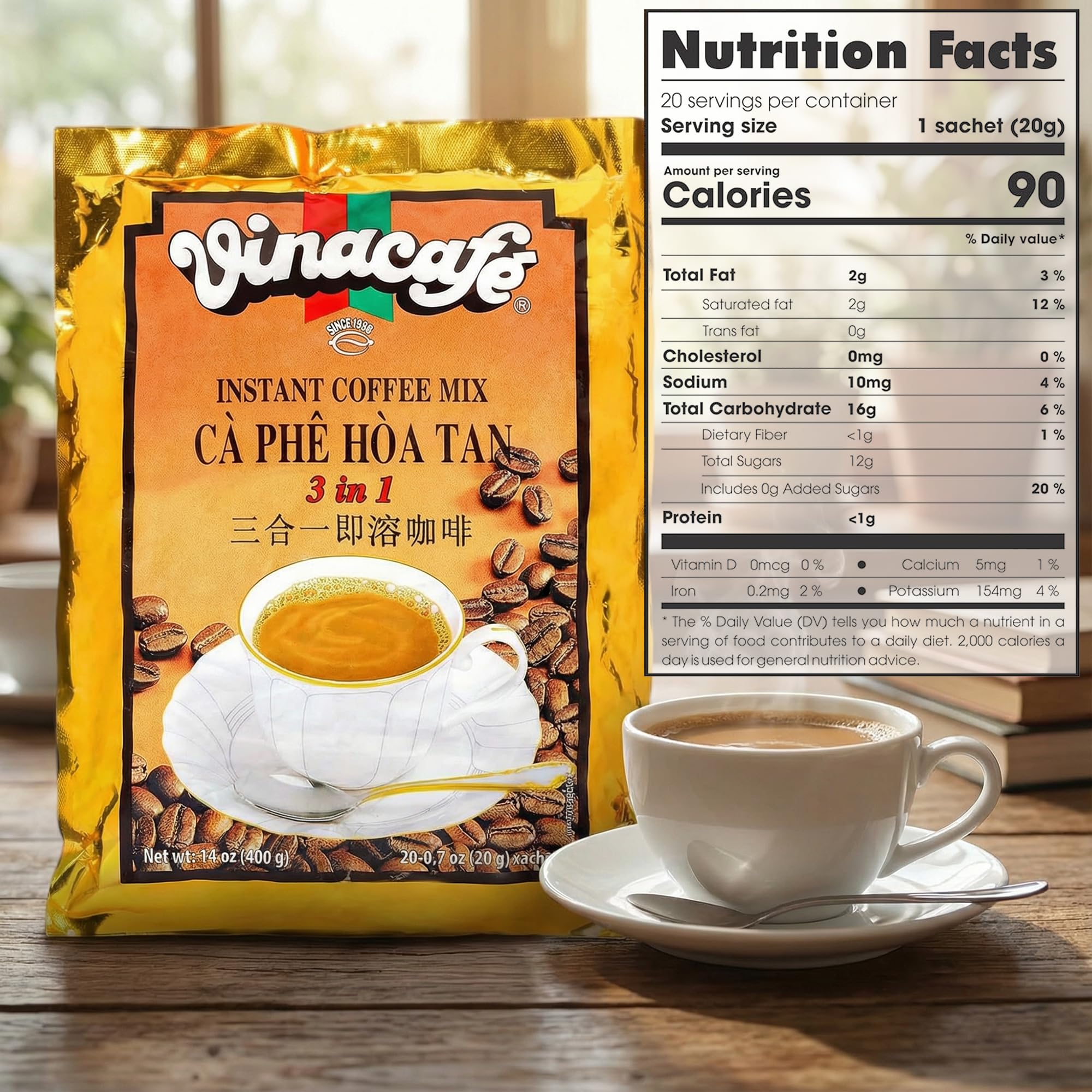Vinacafe 3in1 instant coffee cup setup in use