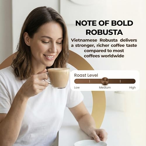 Vinacafe Gold Red Strong instant coffee cup ready with hot water.
