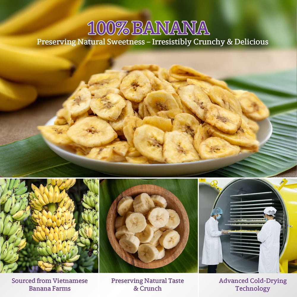 Vinamit banana chips on oatmeal for added fiber and crunch.