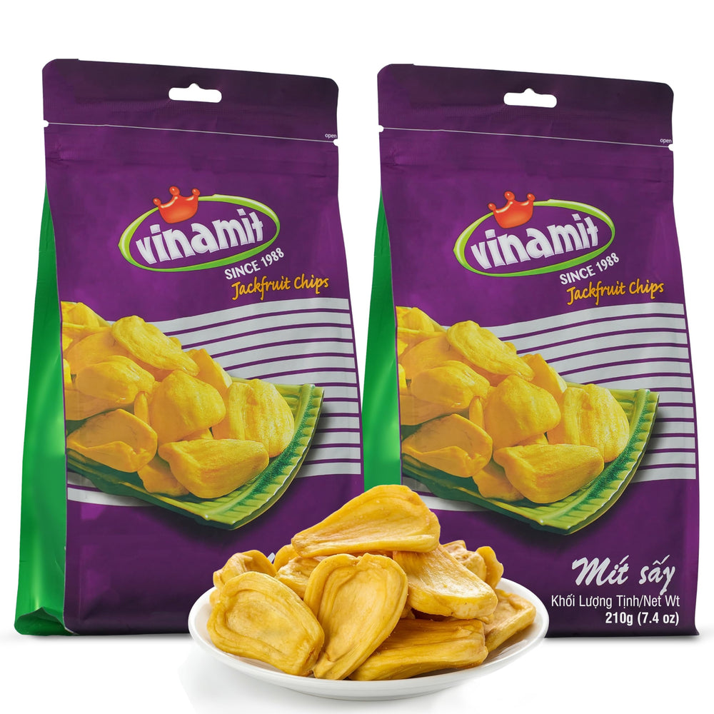 Vinamit ripened jackfruit chips in bag – crispy snack with no added sugar