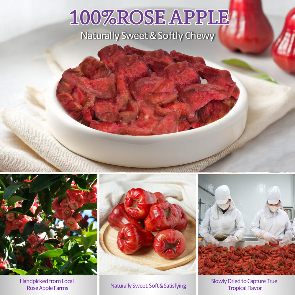 Vinamit rose-apple bag (3.5 oz): vegan and gluten-free snack option.