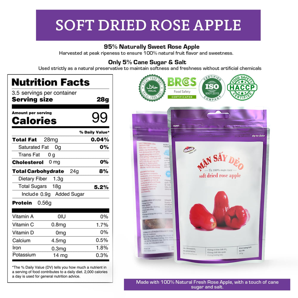 Close-up of Vinamit rose-apple snack highlighting natural flavor for clean eating.