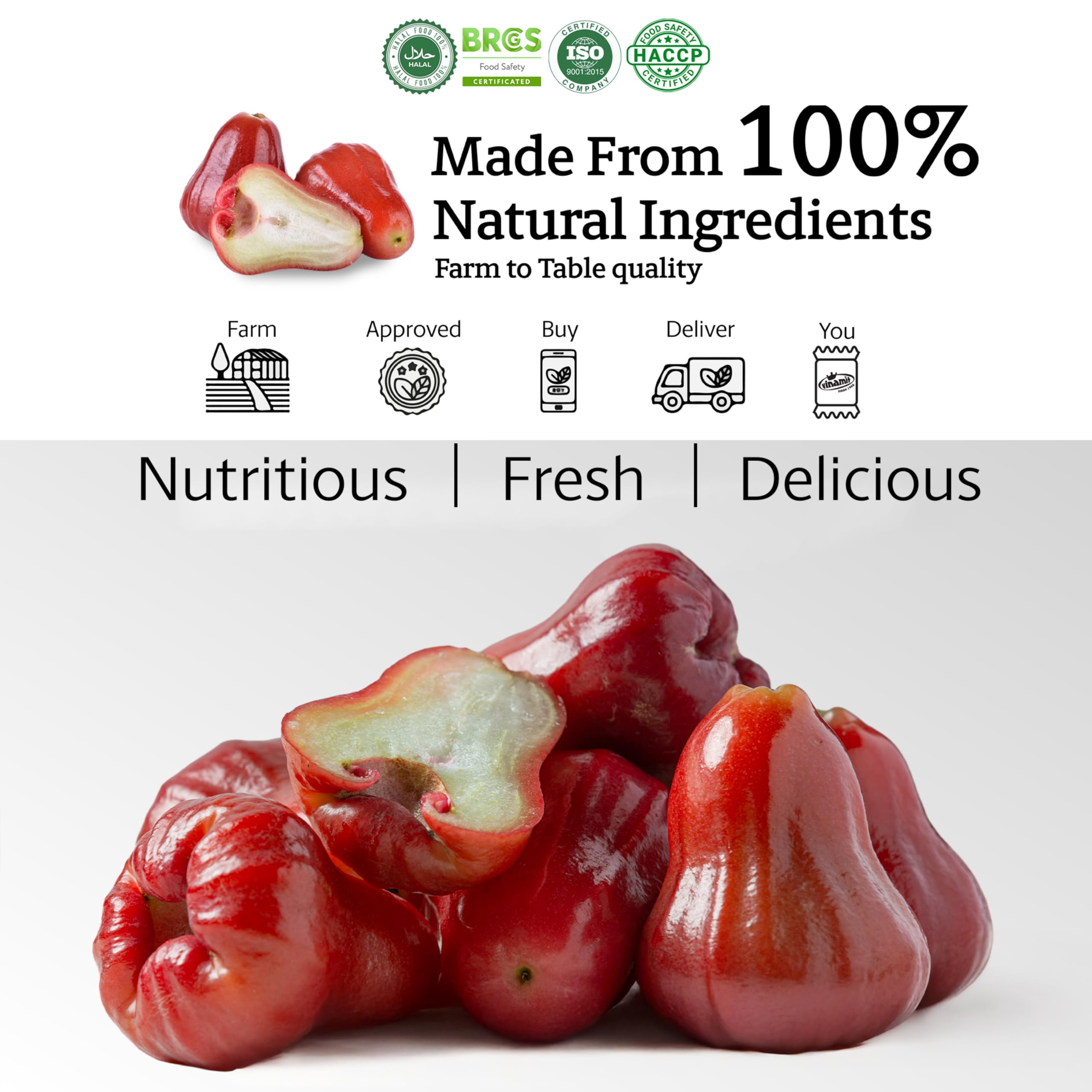 Vinamit rose-apple with yogurt topping idea for breakfast or snack.