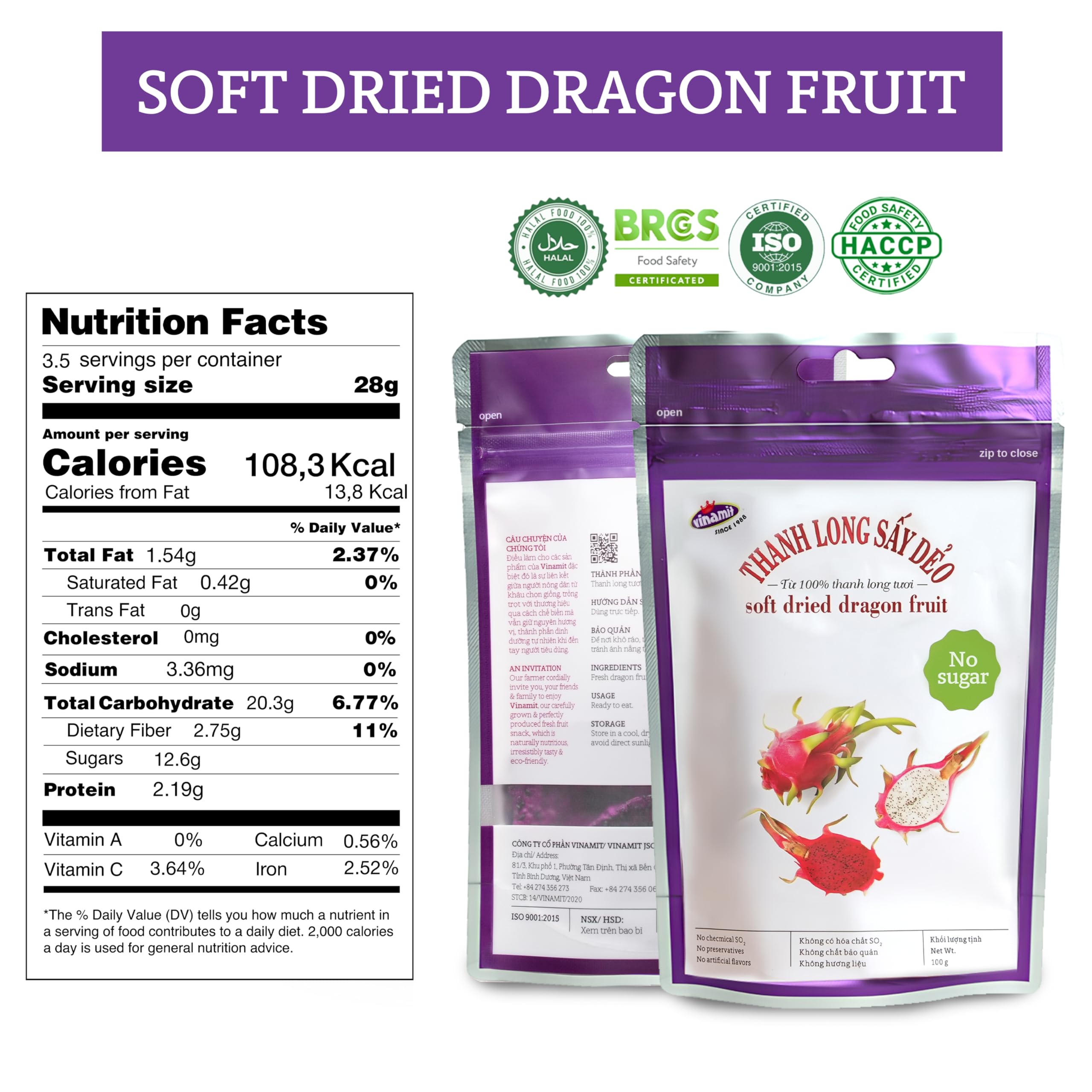 Vinamit dragon fruit slices close-up showing chewy texture and vibrant color.