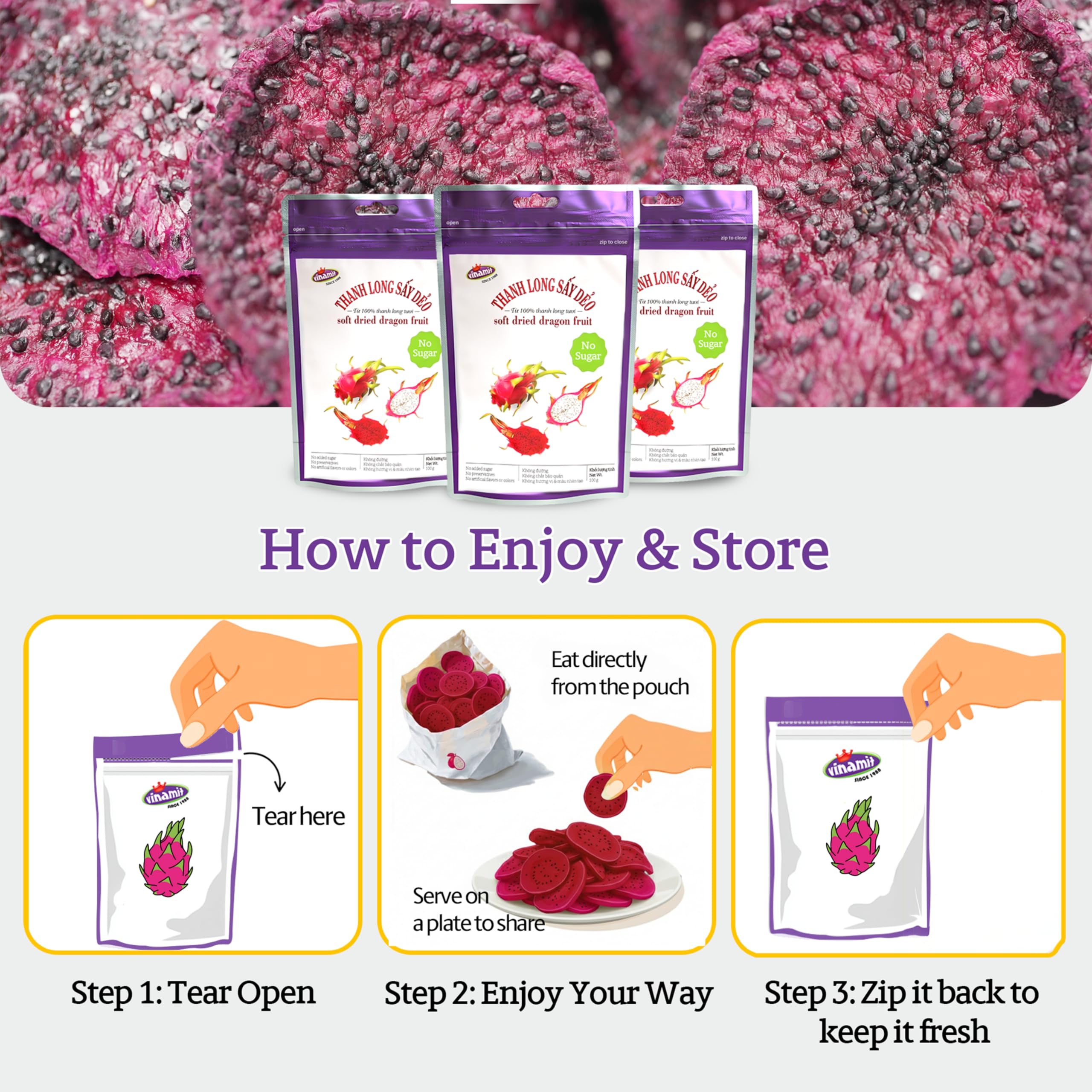 Vinamit slices pair with tea or water for gentle sweetness.
