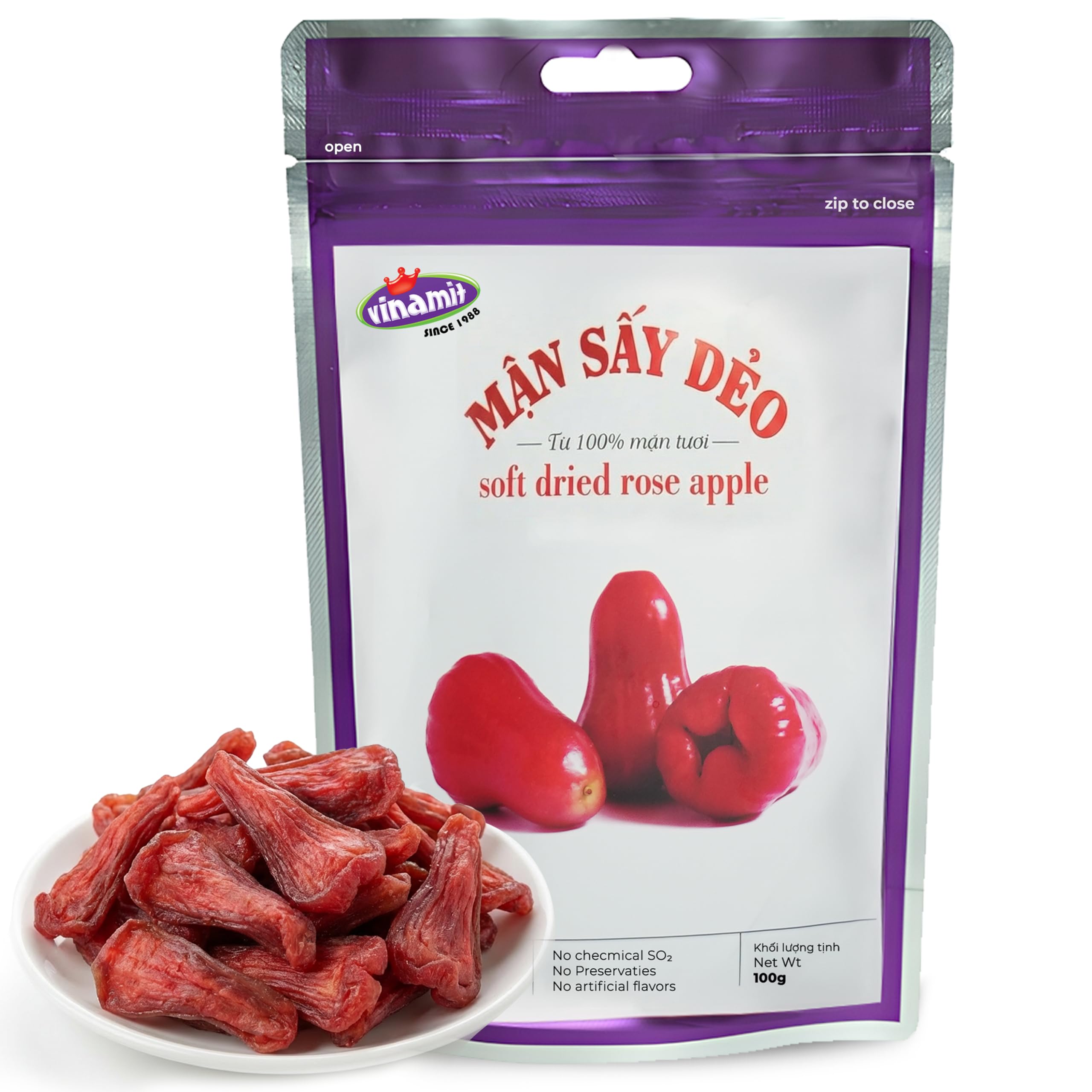 Vinamit soft dried rose-apple slices offer chewy texture for on-the-go snacking.