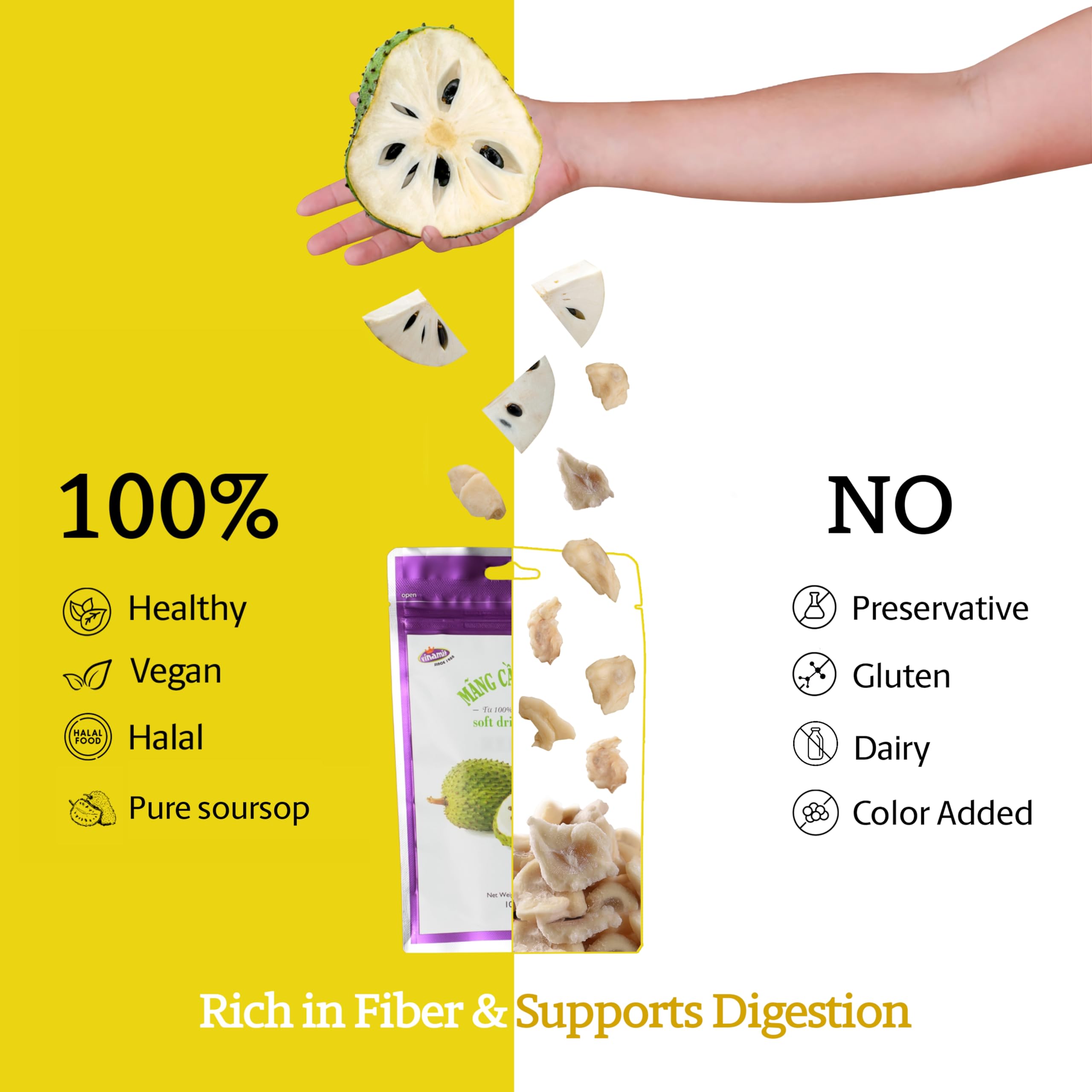 Vinamit chewy soursop texture highlighting fiber-rich bite