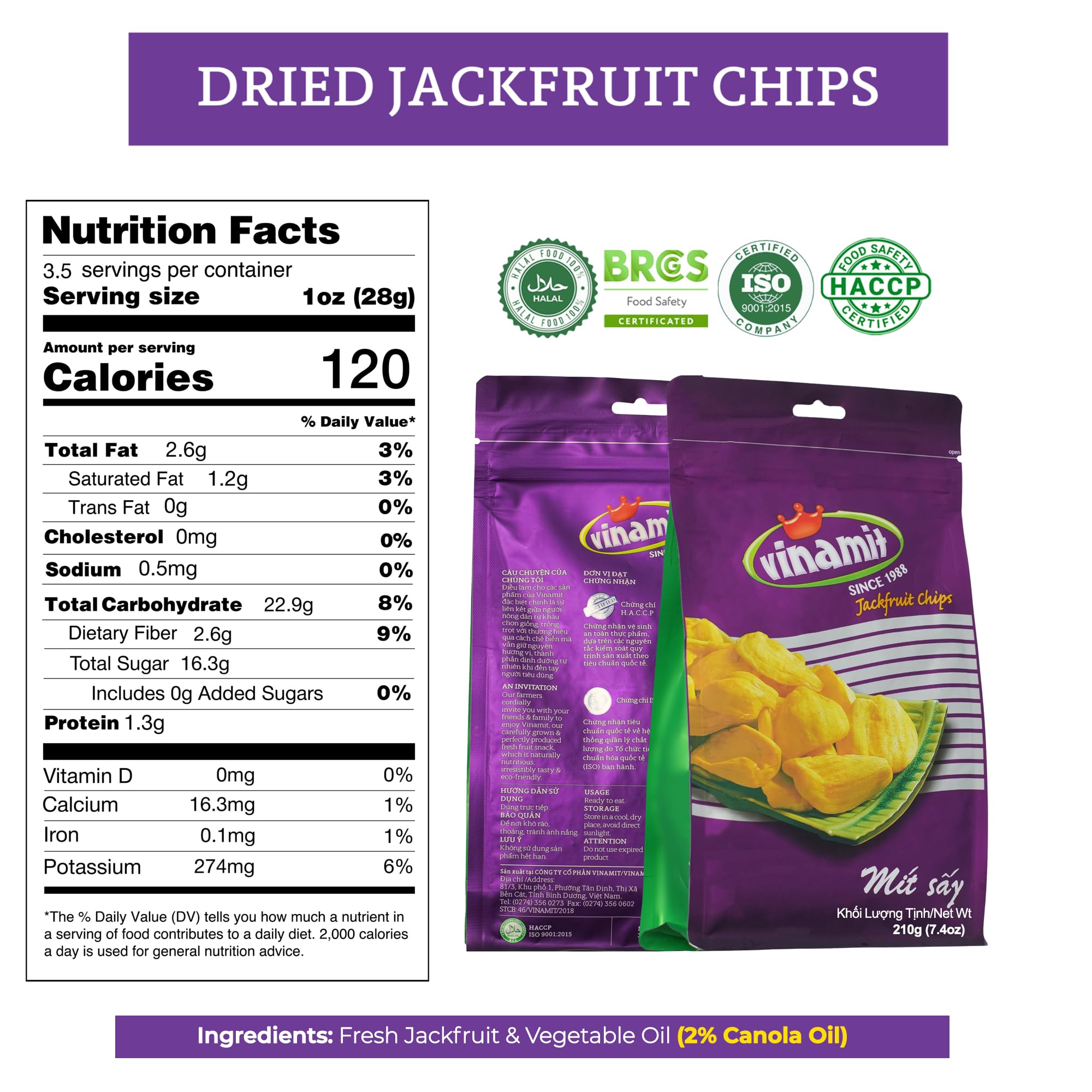 Vinamit two-ingredient jackfruit chips – clean-label snack with simple ingredients