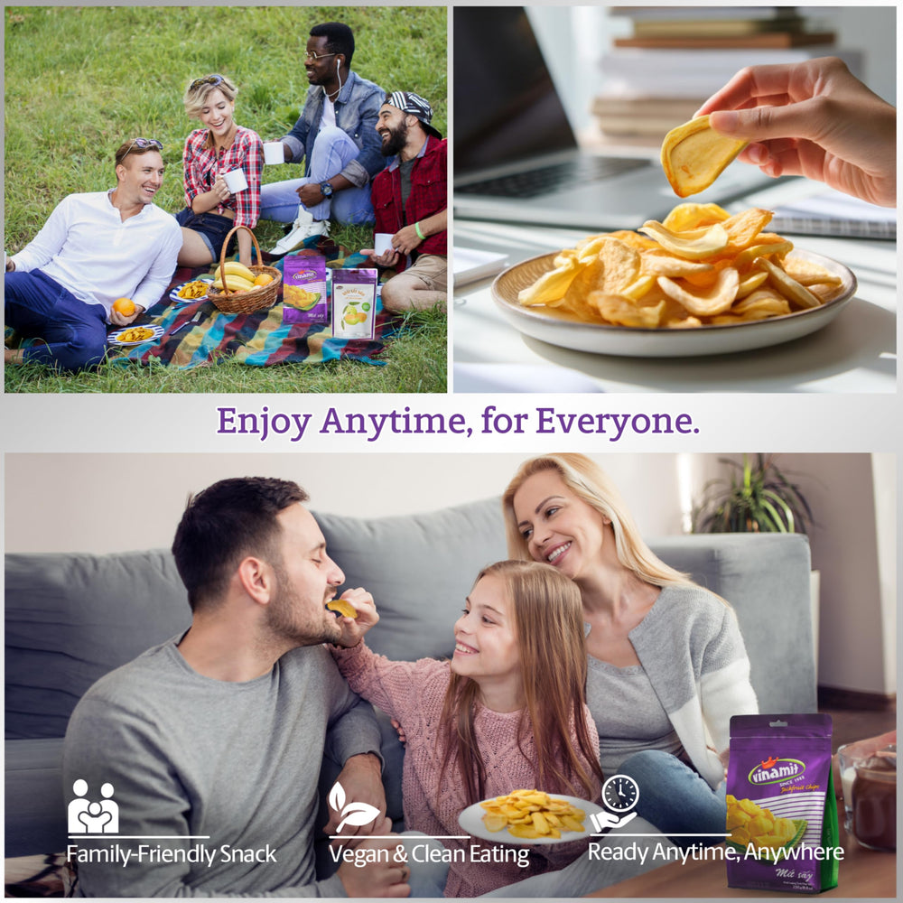 Vinamit dried jackfruit chips aroma enhances snacking moments.
