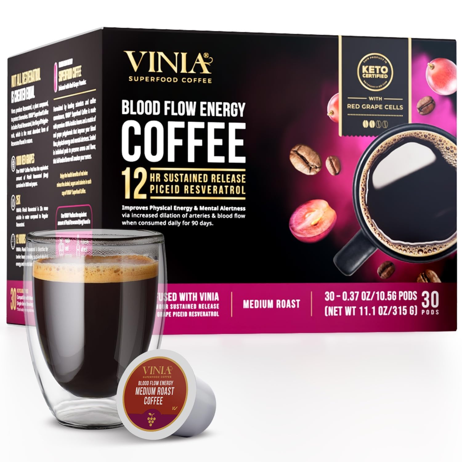 VINIA medium-dark roast coffee pod for energized mornings and focus