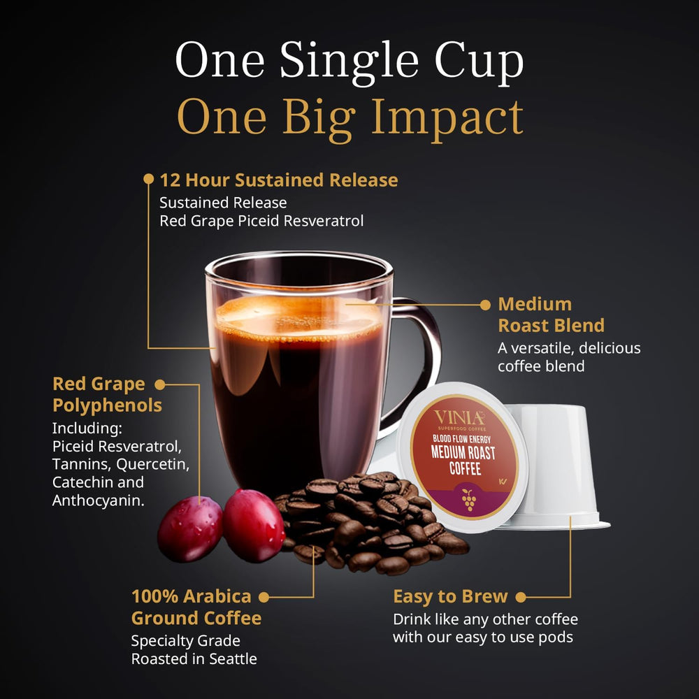 VINIA steaming brew in cup emphasizes rich aroma and body.
