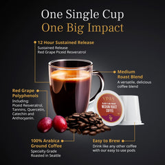 VINIA steaming brew in cup emphasizes rich aroma and body.