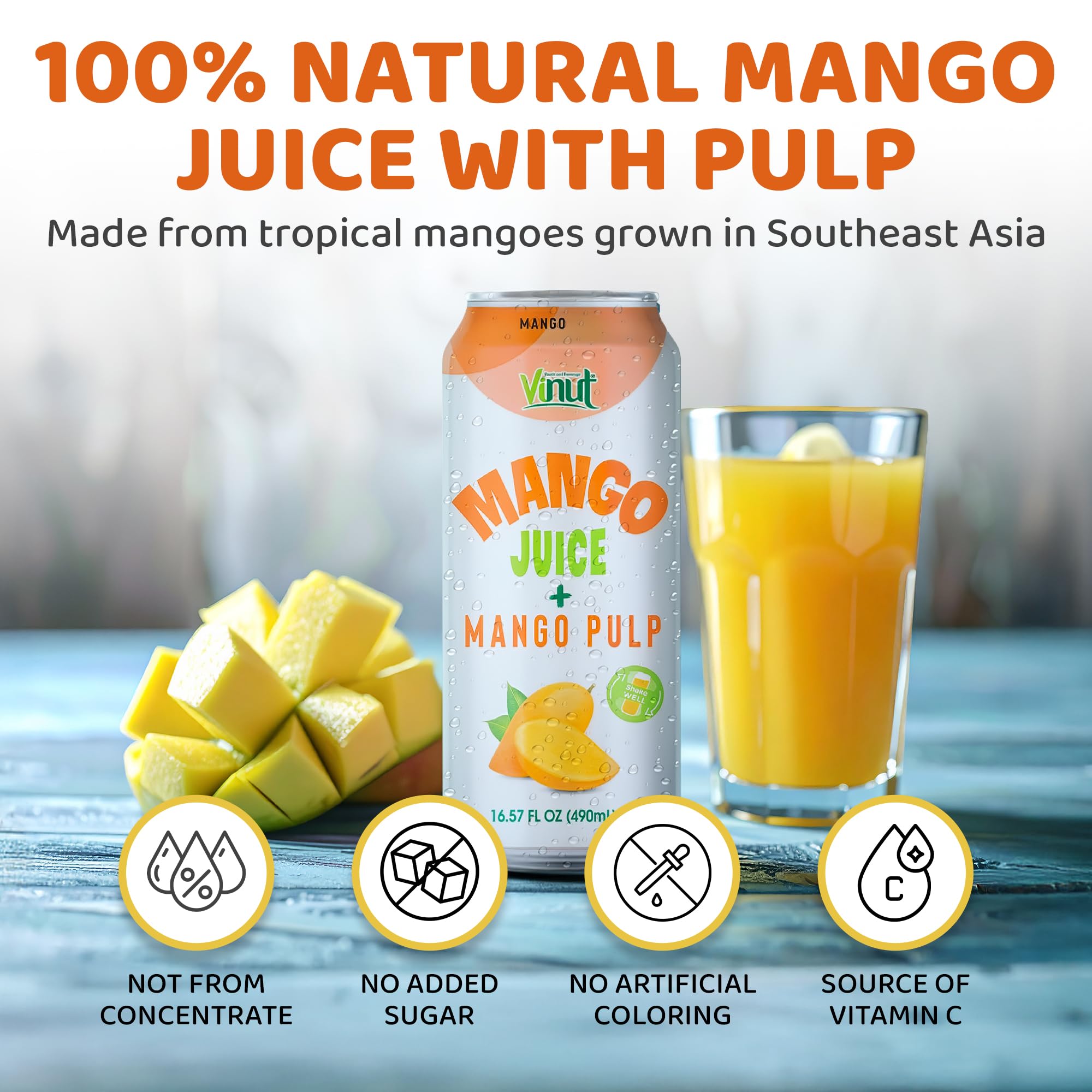 Close up of VINUT mango juice pulp texture for rich flavor