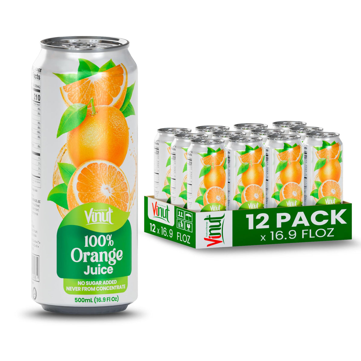 VINUT orange juice can front view for quick breakfast boost.
