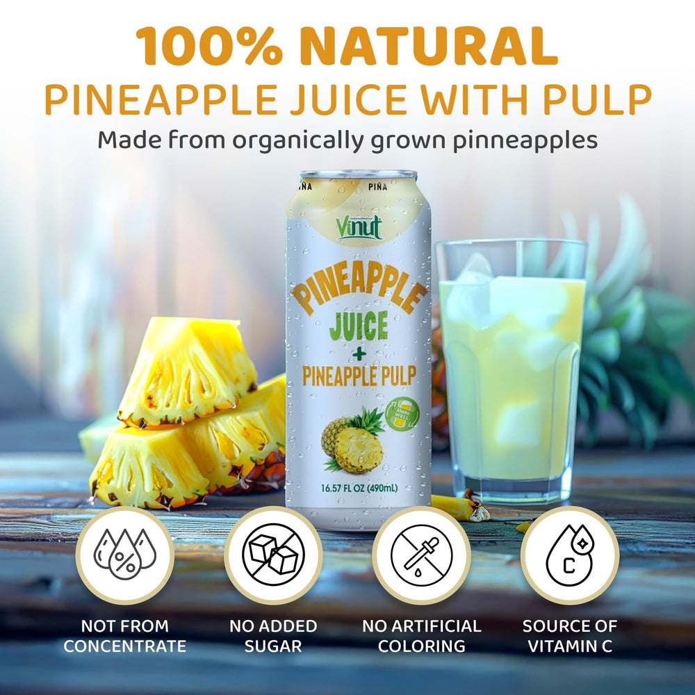 VINUT pineapple juice glass served chilled for refreshing, gluten-free enjoyment.