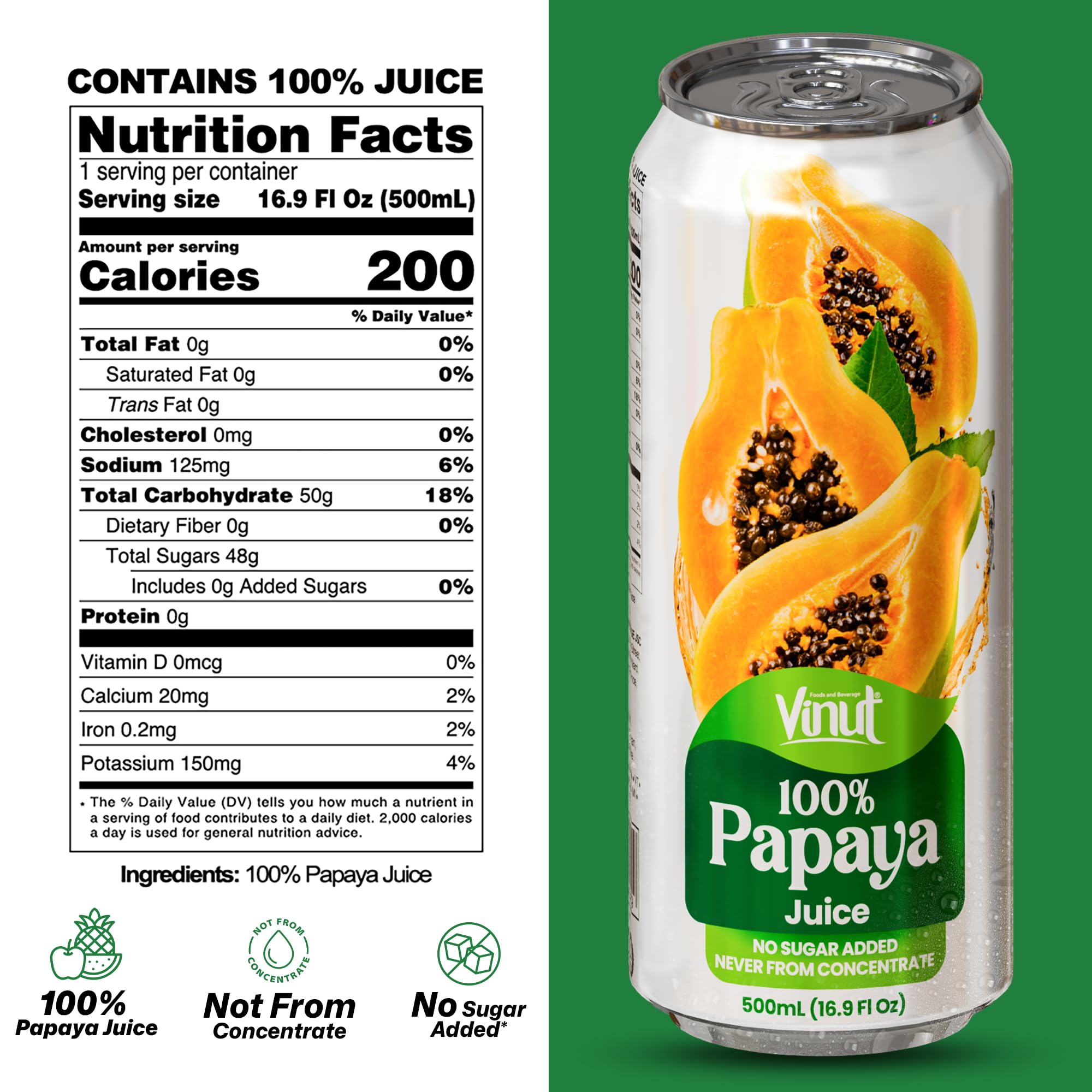 VINUT papaya juice cans in a pack, ready for quick, convenient refreshment.