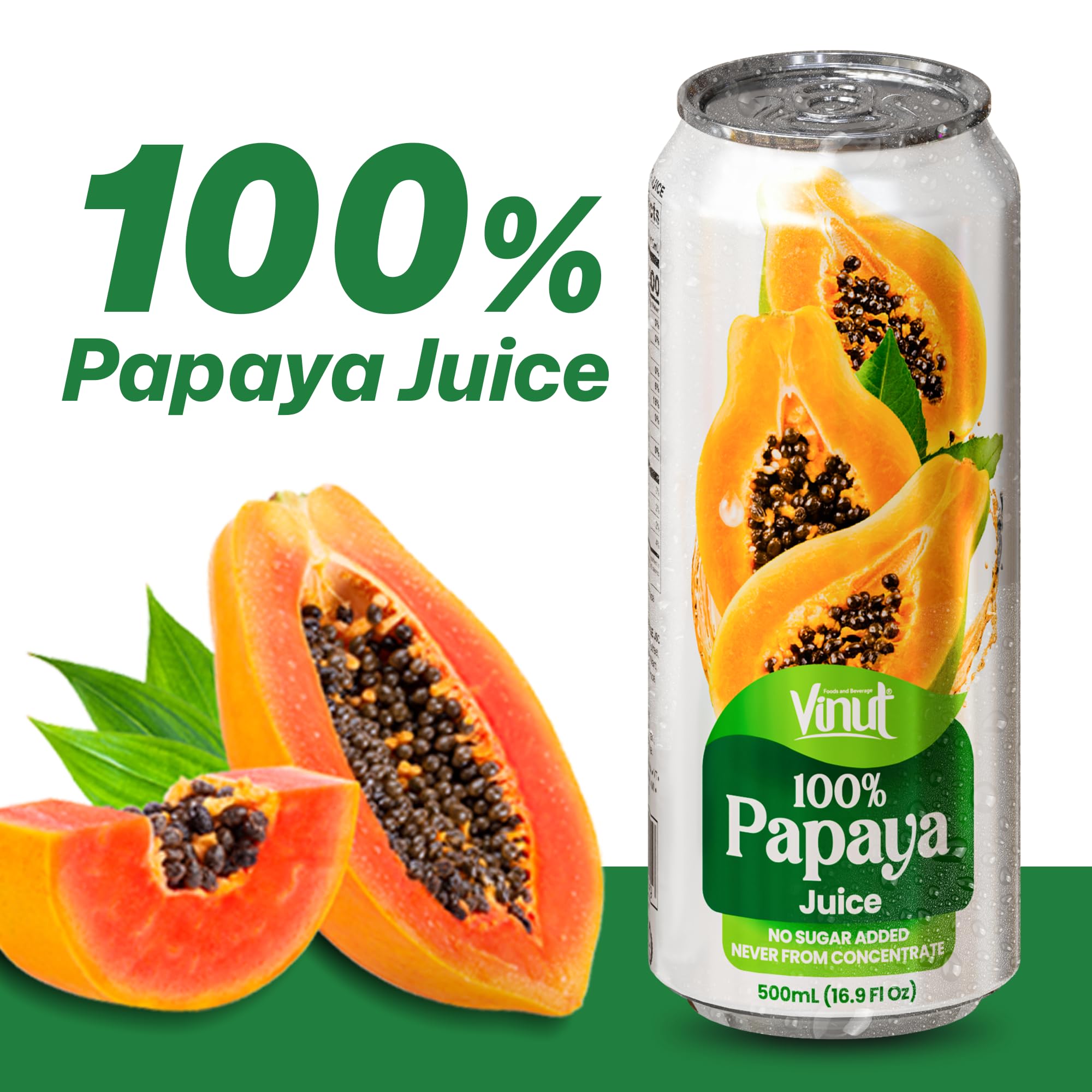 Close-up of VINUT papaya juice, vibrant color signaling a natural tropical taste.