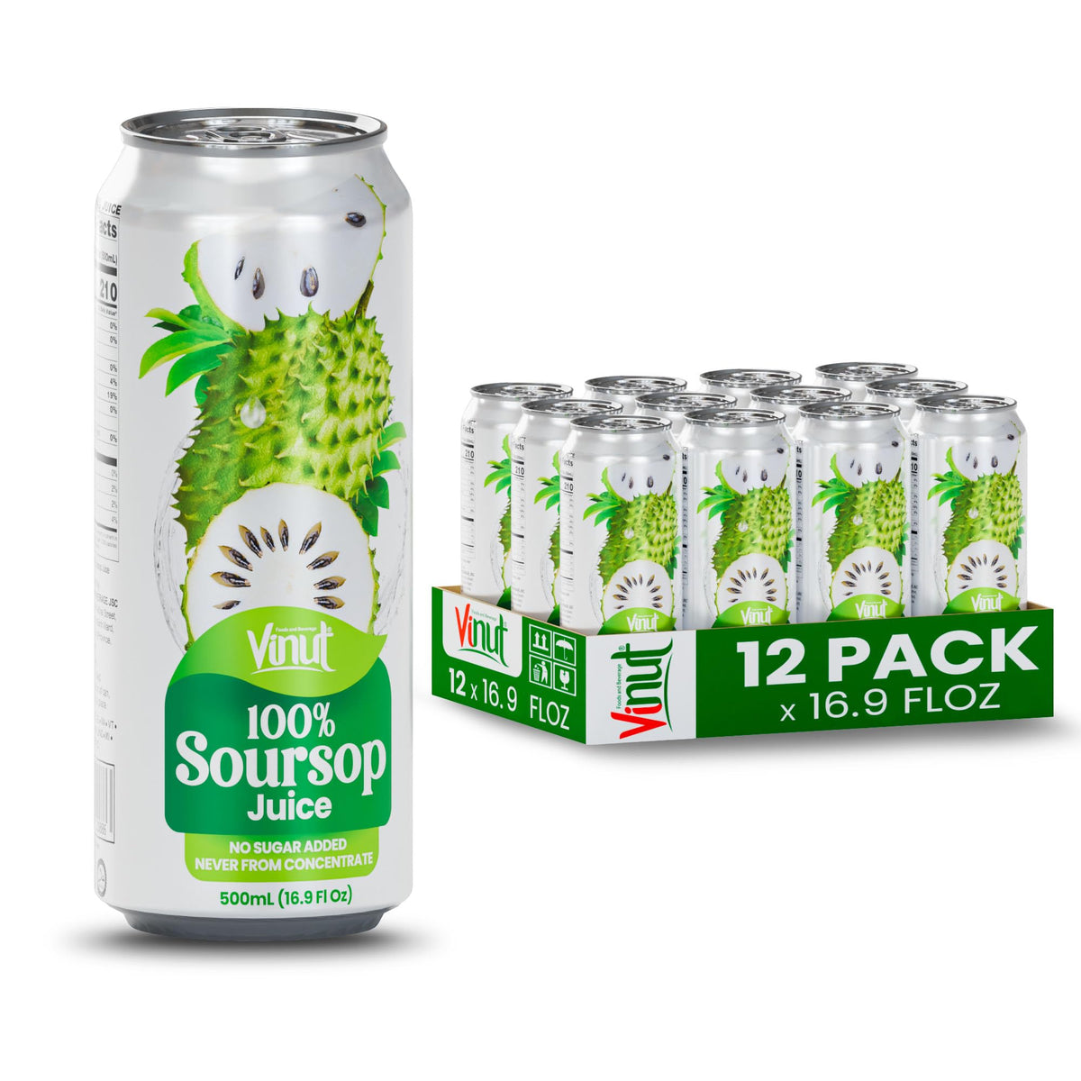 VINUT soursop juice can front view, ready to chill for a refreshing tropical sip.