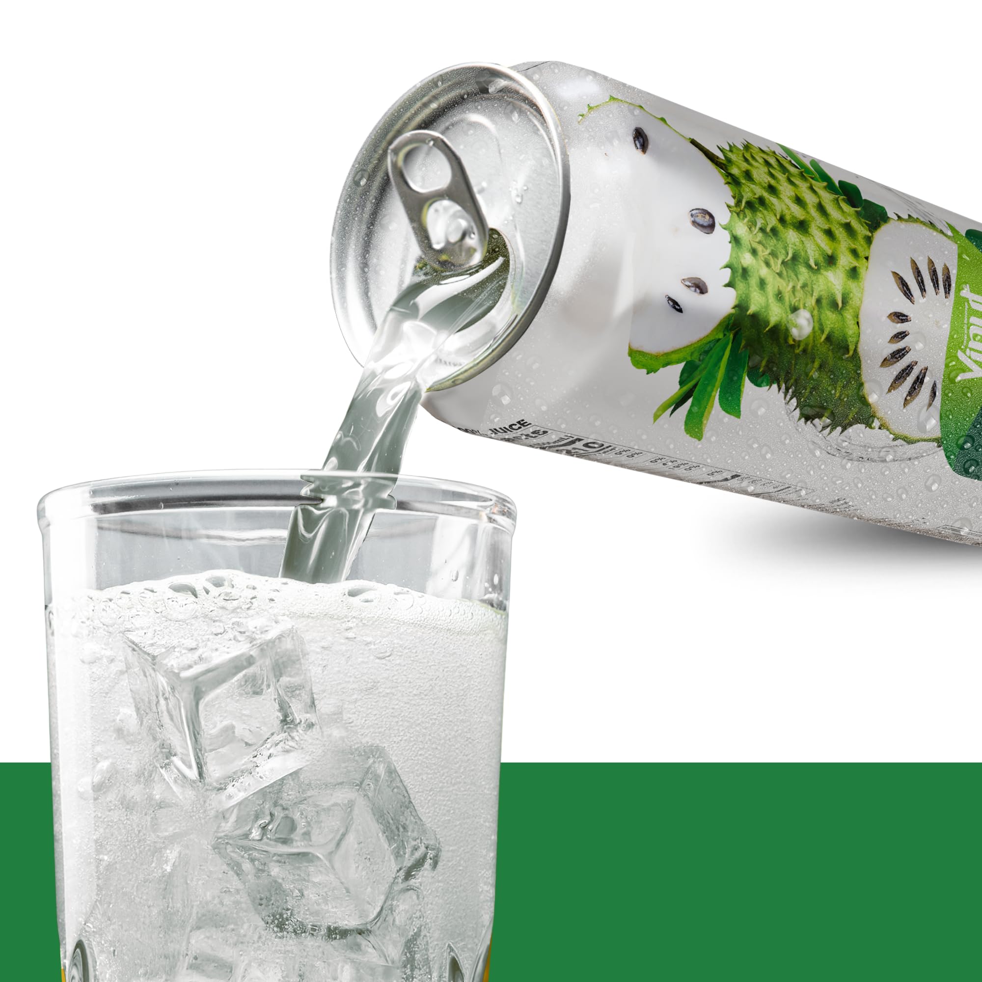 VINUT soursop juice can in cool display, signaling easy storage and ready-to-drink appeal.