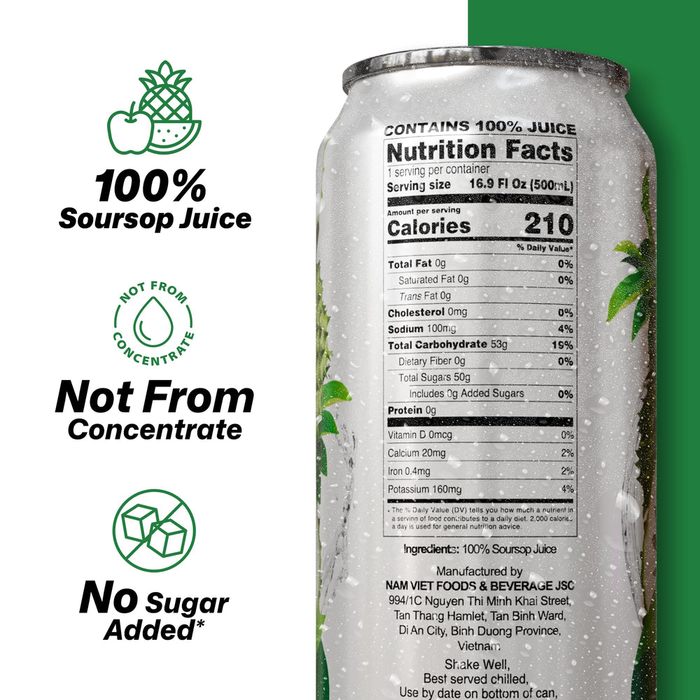 VINUT soursop juice pack of 12 cans on shelf, ideal for family gatherings.