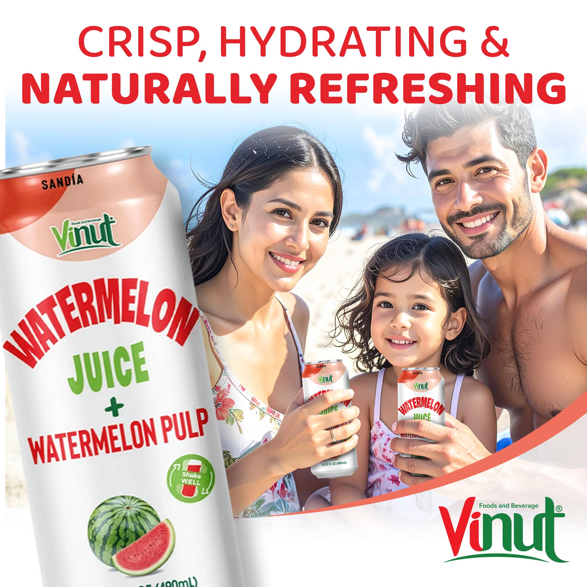 VINUT watermelon juice label highlights gluten-free and Non-GMO attributes
