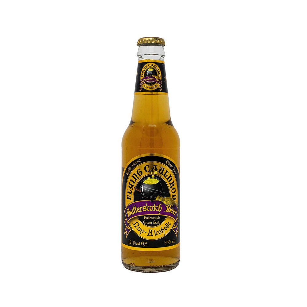 Virgil's Flying Cauldron Butterscotch Beer bottle, non-alcoholic family-friendly flavor.