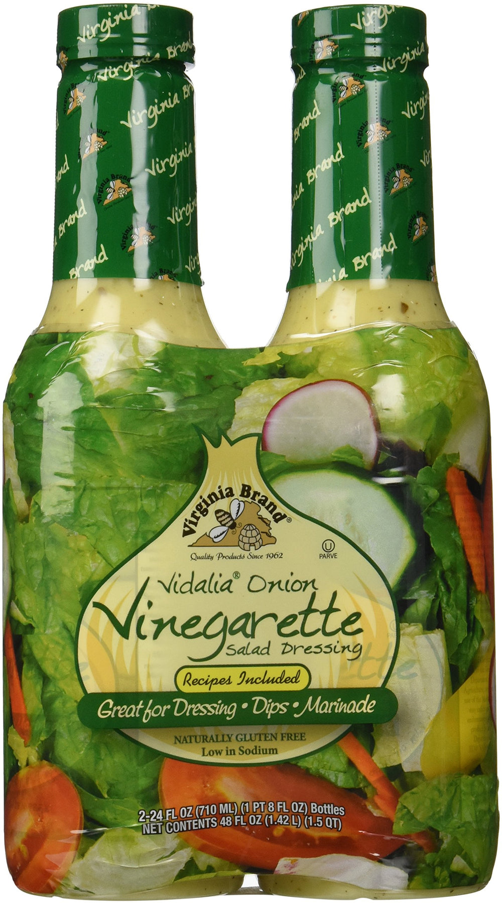 Virginia Brand Vidalia Onion Vinegarette bottle front, ideal for elevating tossed greens.