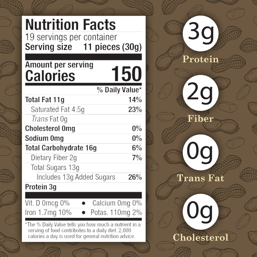 Close-up of Virginia Diner double-dipped coating on peanuts, rich and glossy.
