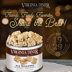 Virginia Diner peanut squares close-up highlights premium Virginia peanuts for flavor.