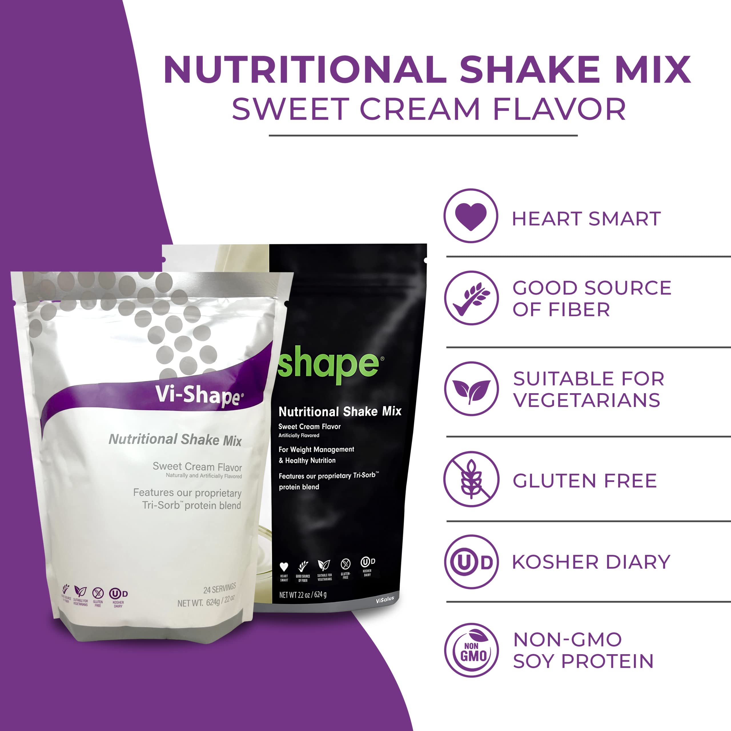 Isoflavone-free badge on Vi Shape Original box for a mild protein option.
