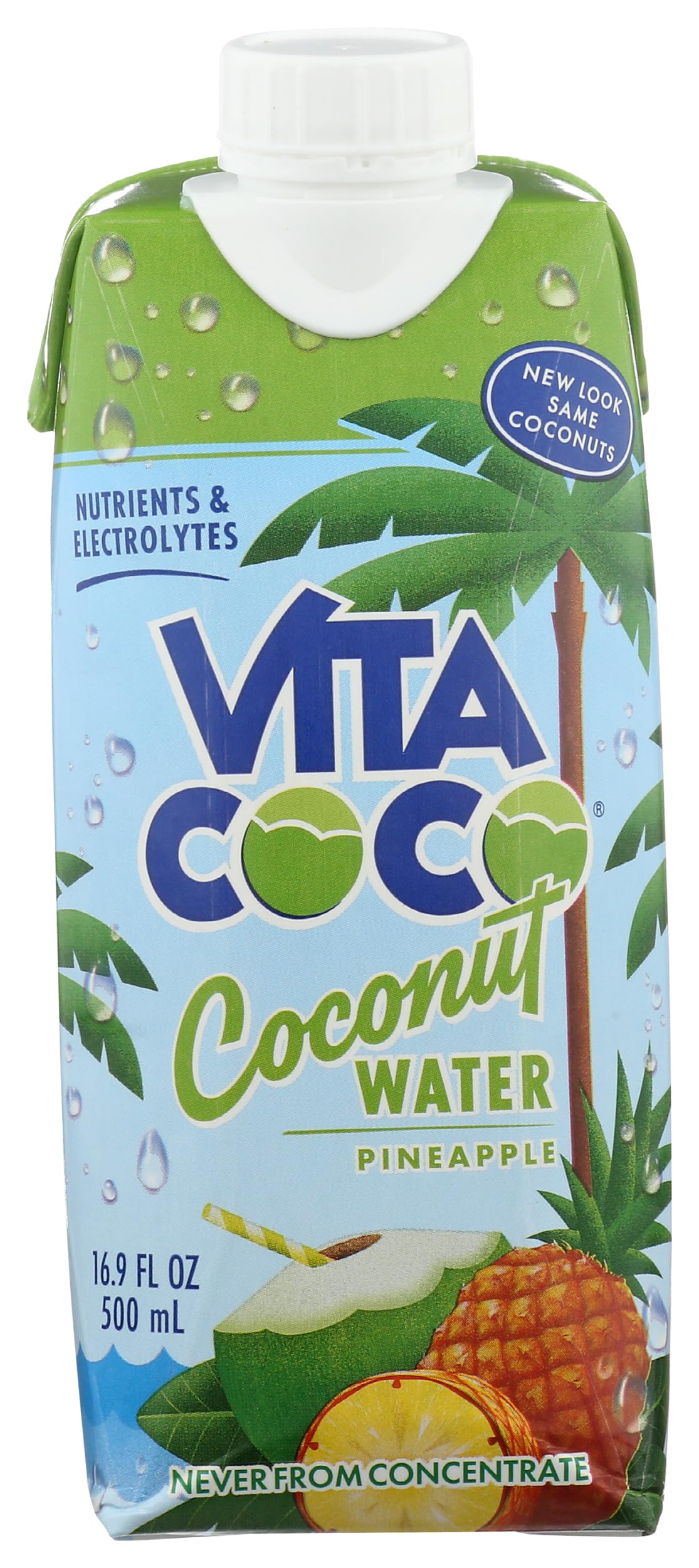 Vita Coco Pineapple Coconut Water bottle on shelf, refreshing hydration for everyday moments