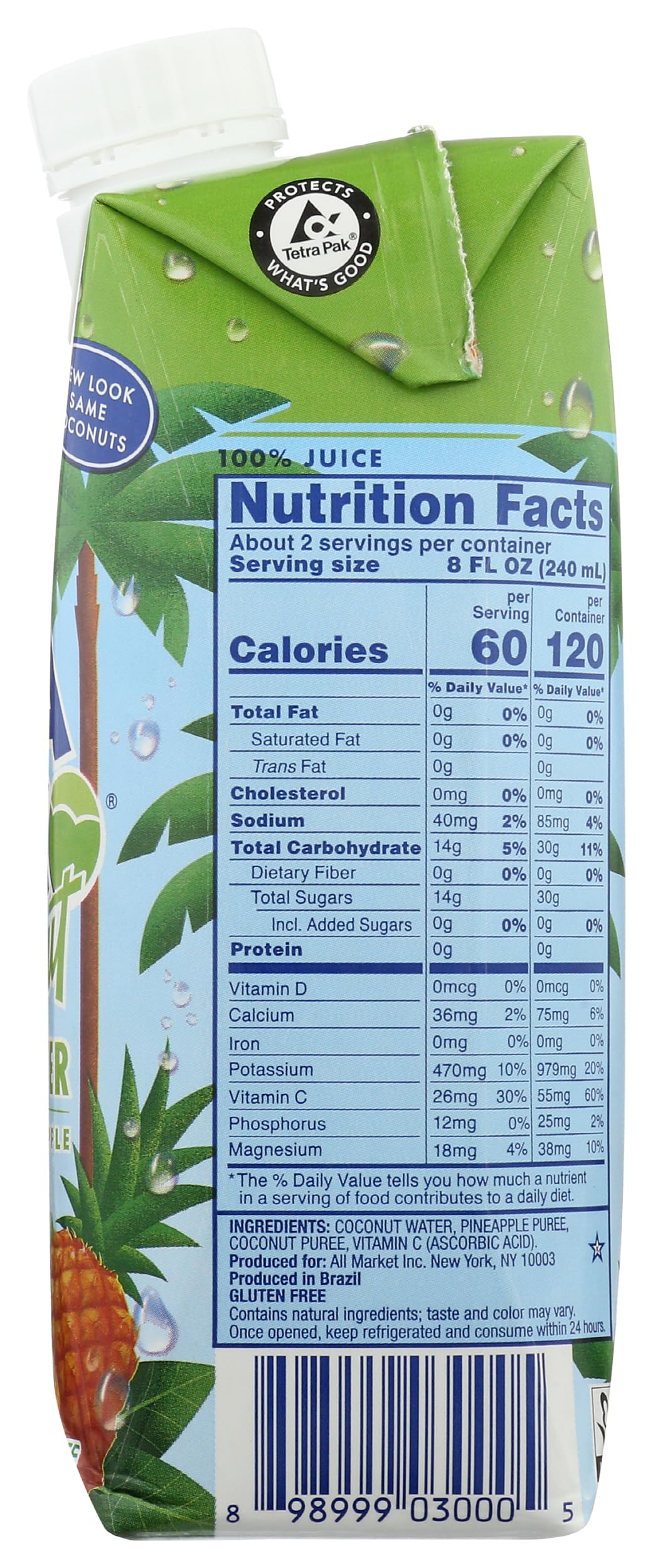 Vita Coco Pineapple Coconut Water glass with ice, ready to sip